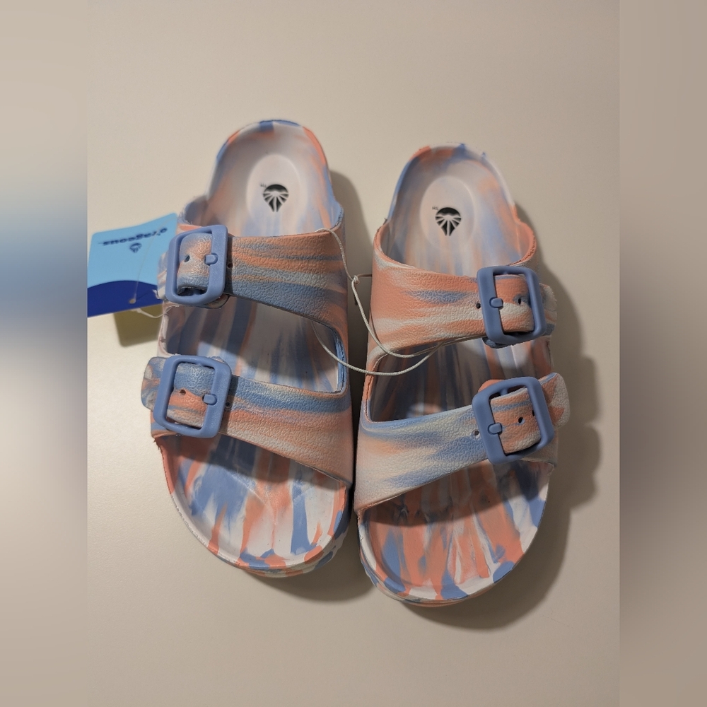 NWT O'rageous Women's Size 6 2 Buckle Swirl Sandals Blue and Pink - Picture 3 of 10